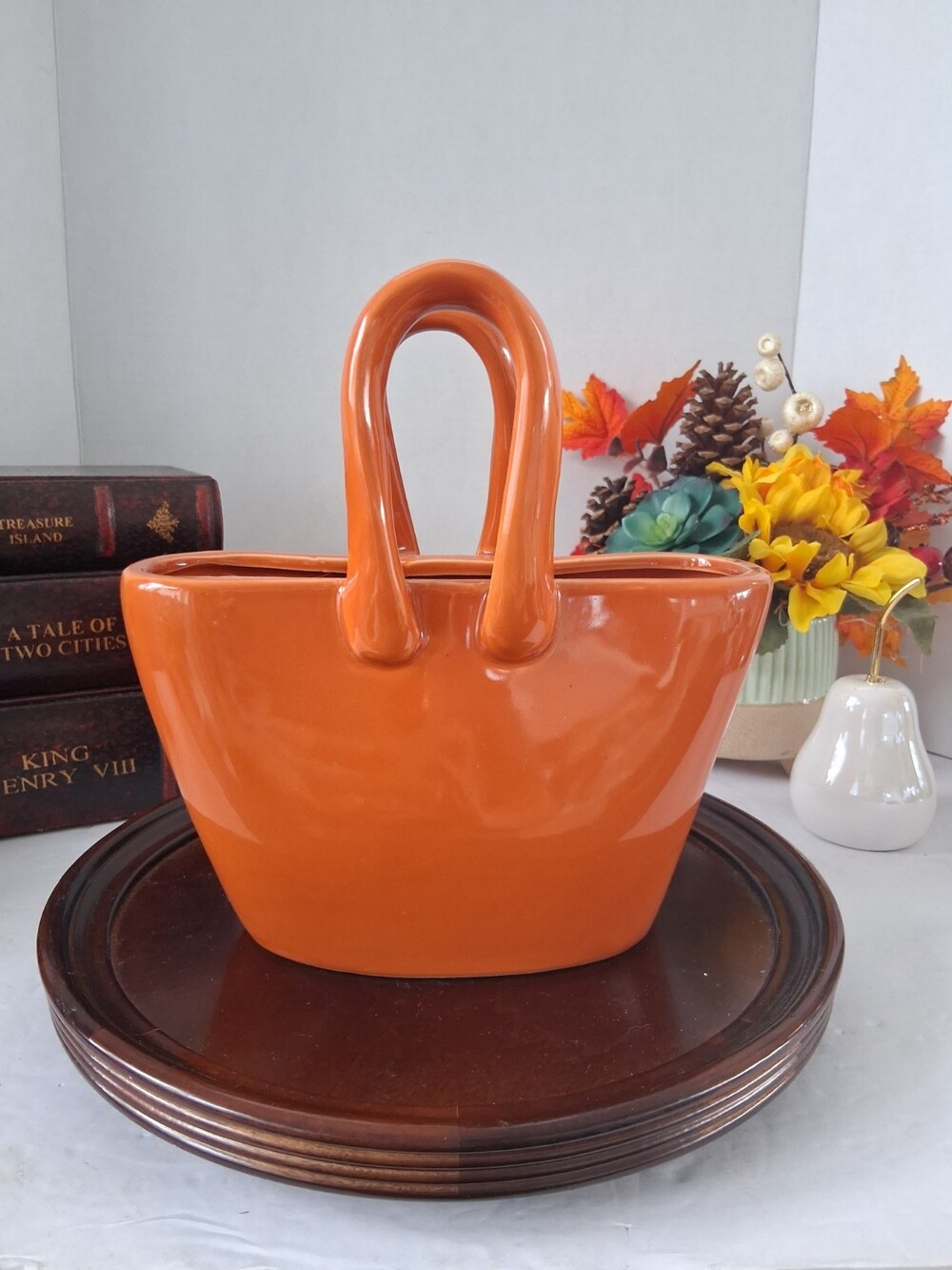"Kersten" Brand Orange Designer Handbag/Tote Vase;from Netherlands 🇳🇱 9"H; EUC